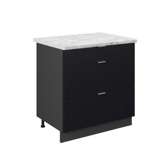 Vicco Mueble Bajo De Cocina Fame-line, Rayas Negras, 80 Cm Con 3 Cajones, Et M&aacute;rmol