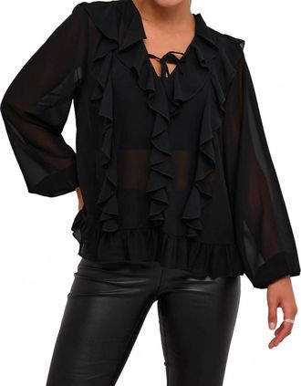 Kaffe Kaninna V-Neck Ruffles Chiffon Blouse In Black Deep