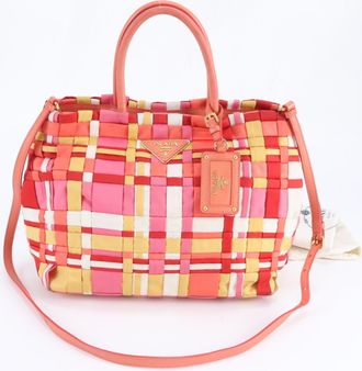 Prada Multi-Color Nylon Leather Shoulder Bag Tote Bag (Pre-Owned)