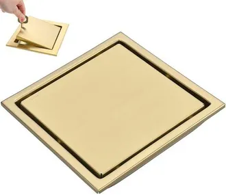 OEM Desag&uuml;e Cuadrado Para Suelo, Desag&uuml;e De Acero Inoxidable 304, Desag&uuml;e Cuadrado Empotrado, 15 Cm, Dorado, Dorado Cepillado, Acero Inoxidable 304