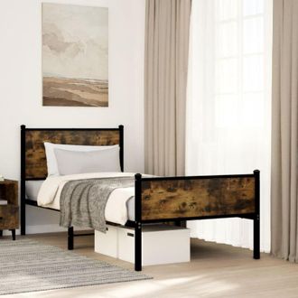 vidaXL Giroletto senza Materaso in Metallo Rovere Fumo 90x200 cm - Vidaxl