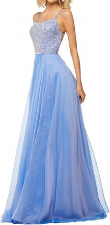 Sherri Hill Beaded Lace-Up Back Dress In Periwinkle