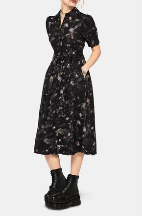 Disturbia Crimson Magpie And Moth Midi Shirt Dress in Black at Nordstrom, Size 16
