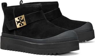 Tory Burch Mellow Genuine Shearling Lined Platform Boot in Perfect Black /Gold at Nordstrom, Size 8.5
