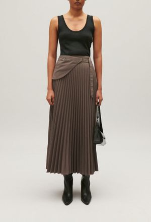Claudie Pierlot Jupe midi pliss&eacute;e marron glac&eacute;