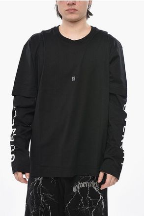 Givenchy Double-Fabric Crewneck T-Shirt with Logo Sleeves size 5xl