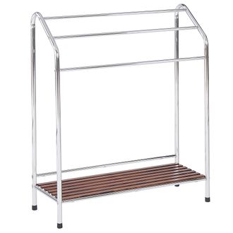 Beliani Toallero De Metal Plateado Madera Oscura 3 Rieles Accesorio De Pie Moderno Ba&ntilde;o Muriva