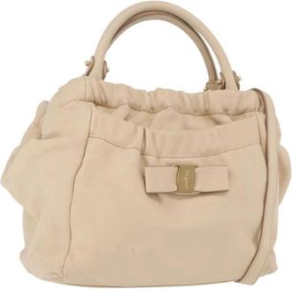 Ferragamo Pre-owned Leren Handtas - Dames - Vintage Handtas - Beige - ONE Size - Leer - Vintage