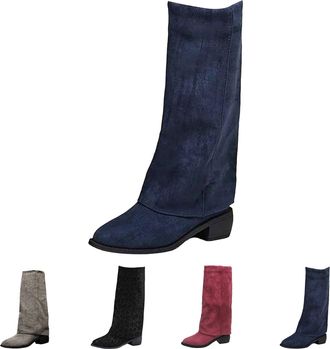 Generic Pointed Toe Boots Women Womens Knee High Boots Wide Calf Wide Fit Western Boot Slip On Low Block Boot Autumn Outdoor Booties Trendy Ladies Booties Cla
