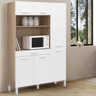 IDMarket Aparador De Cocina Cina Con Mueble De 120 Cm, 6 Puertas + Caj&oacute;n, Acabado Haya Y Blanco