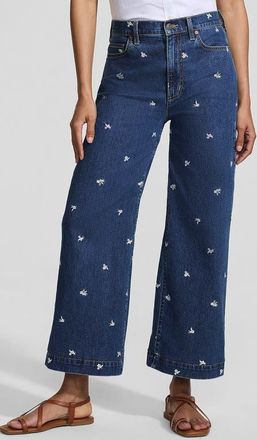 Lands End Recover Denim High Rise Wide Leg Crop Jeans in Daisy Embroidery/crawford Wash at Nordstrom, Size 10