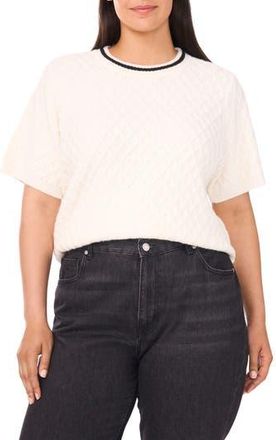 Halogen Diamond Stitch Short Sleeve Sweater in New Ivory at Nordstrom Rack, Size 2X