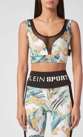 Plein Sport Top sportivo cropped con spalle scoperte e stampa grafica