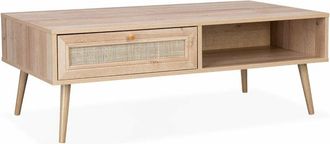 Sweeek Sweeek - Coffee table with wood and cane effect, Boheme, Dark wood colour, 110x59x39 cm