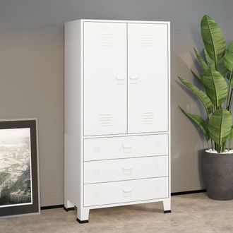 Berkfield Home Industrial Wardrobe White 90x50x180 cm Metal | Size: 90 x 50 x 180 cm