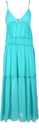 Patrizia Pepe Maxi-jurk - Dames - Maxi kleedjes - Blauw - M - Polyester - Kleedjes
