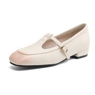 Generic Women Square Toe T Strap Mules Adjustable Buckle Open Heel Low Block Heel Gradient Toe Cap Smooth Upper Non Slip Comfortable Daily Shoes,White,5.5 UK