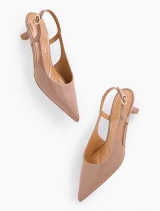 Talbots Olivia Slingback Kitten Heel Pumps - Crinkle Patent - Light Chestnut - 9 1/2 M Talbots
