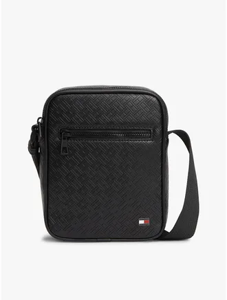 Tommy Hilfiger Mens Allover Flag Logo Mini Reporter Bag - Black