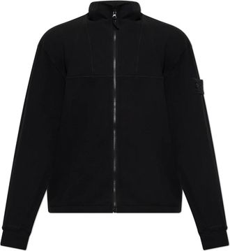 Stone Island Sweatshirt met logopatch - Heren - Vesten met rits - Zwart - L - Katoen - Hoodies & sweatvesten