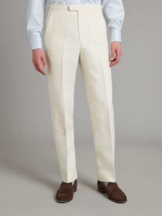 Oliver Brown Flat Front Linen Trousers - Ivory