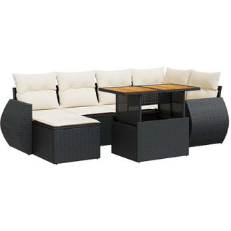 vidaXL Set De Sof&aacute;s De Jard&iacute;n 7 Pzas Con Cojines Rat&aacute;n Sint&eacute;tico Negro Vidaxl