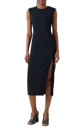 Akris Sleeveless Zip Slit Wool Blend Sheath Dress in Black at Nordstrom, Size 10