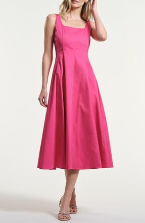 Isaac Mizrahi New York Seamed Stretch Cotton Midi Dress in Fuchsia at Nordstrom, Size 10
