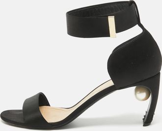 Nicholas Kirkwood Black Satin Pearl Detail Ankle Strap Sandals