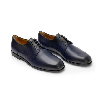 Ferragamo Polished Leather Derby Shoe - Navy