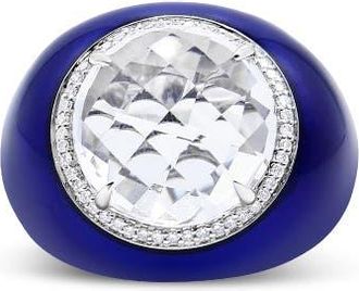 House of Brilliance 18K Gold Quartz & 1/5 Ct Diamond Halo with Enamel Ring in White at Nordstrom