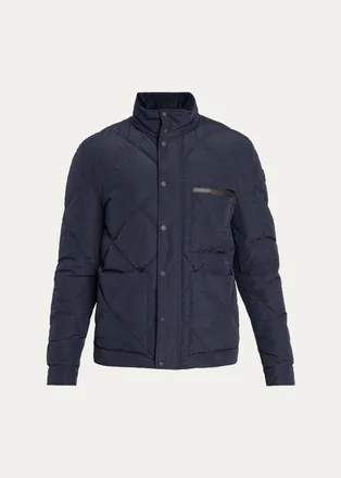 Moncler Mens Aquaflect Quilted Leather-Trim Jacket