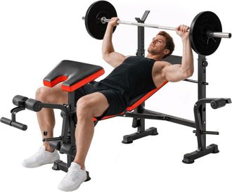 HOMCOM Banco De Pesas Multifuncional Banco De Musculaci&oacute;n Con Respaldo Ajustable Soporte De Barras Para Fitness Entrenamiento Completo 175x139x127cm