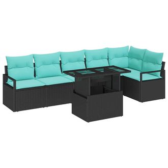 vidaXL Set Divano Da Giardino 7 Pz 6-numero Di Posti Nero E Blu Vidaxl