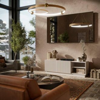 Dmora Mueble De Tv Finita, Aparador De Sal&oacute;n Con Dos Puertas Batientes, Dise&ntilde;o Minimalista Y Moderno, 150 X 40 X 48 Cm, Beige