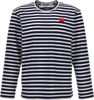 Comme Des Gar&ccedil;ons Blue Logo Striped T-shirt