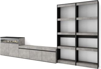 Skraut Home Skraut Home - Muebles De Sal&oacute;n Para Tv, Conjunto De Muebles Comedor, 370x186x35cm, Para Tv Hasta 65, Chimenea El&eacute;ctrica, Estilo Moderno, Roble Y Negro