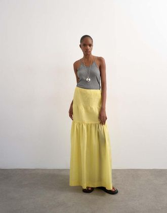Topshop Gonna lunga a balze gialla stropicciata-Giallo