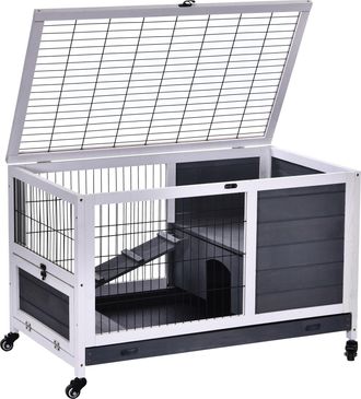 OEM Jaula De Conejos Conejera Para Mascotas Peque&ntilde;as Con Techo Abrible Y Bandeja Extra&iacute;ble 90x53x59 Cm Gris Y Blanco