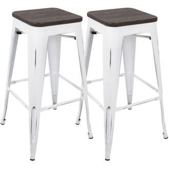 Oregon Scientific Industrial Stackable Barstool in Vintage White and Espresso by - Set of 2