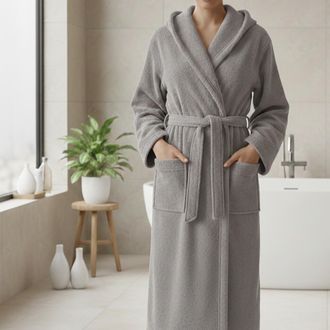 Dmora Albornoz Satina, 100% Algod&oacute;n Con Capucha, Talla Xxl, Gris