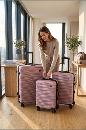 Infinity Leather Hardshell ros&eacute;gouden 8-wiel bagagekoffer Tas Koffer - Vespera