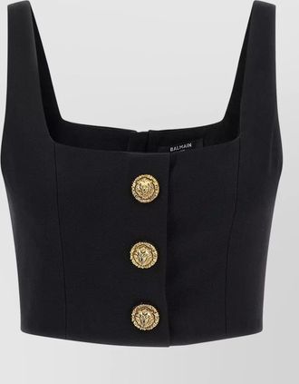 Balmain cropped sleeveless top gold tone buttons