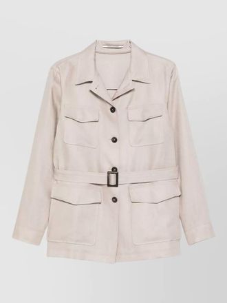 Tagliatore linen jacket belted waist flap pockets