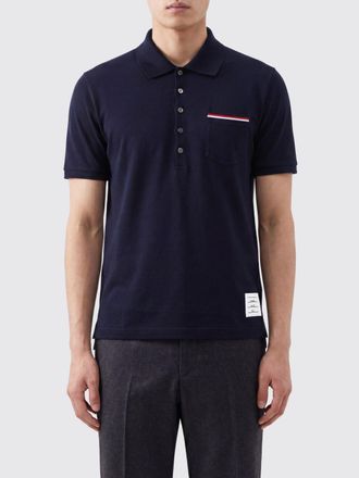 Thom Browne Polo a maniche corte in cotone piquet con logo 4-Bar