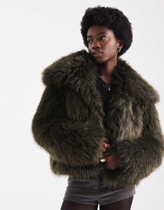Asos Giacca corta in pelliccia sintetica kaki-Nessun colore
