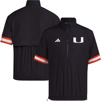 adidas Mens adidas Black Miami Hurricanes Strategy Short Sleeve Half-Zip Jacket at Nordstrom, Size Medium