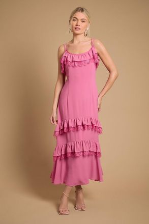 Oasis Womens Cape Detail Ruffle Slip Midaxi Dress - Pink - Size 14 UK