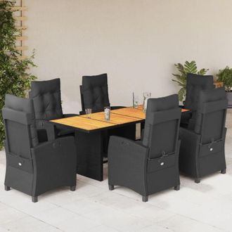 vidaXL Set De Comedor De Jard&iacute;n 7 Pzas Y Cojines Rat&aacute;n Sint&eacute;tico Negro Vidaxl