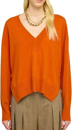 Semicouture Bertha V-neck Knit - Dames - V-hals truien - Oranje - XL - Wol - Truien & Vesten